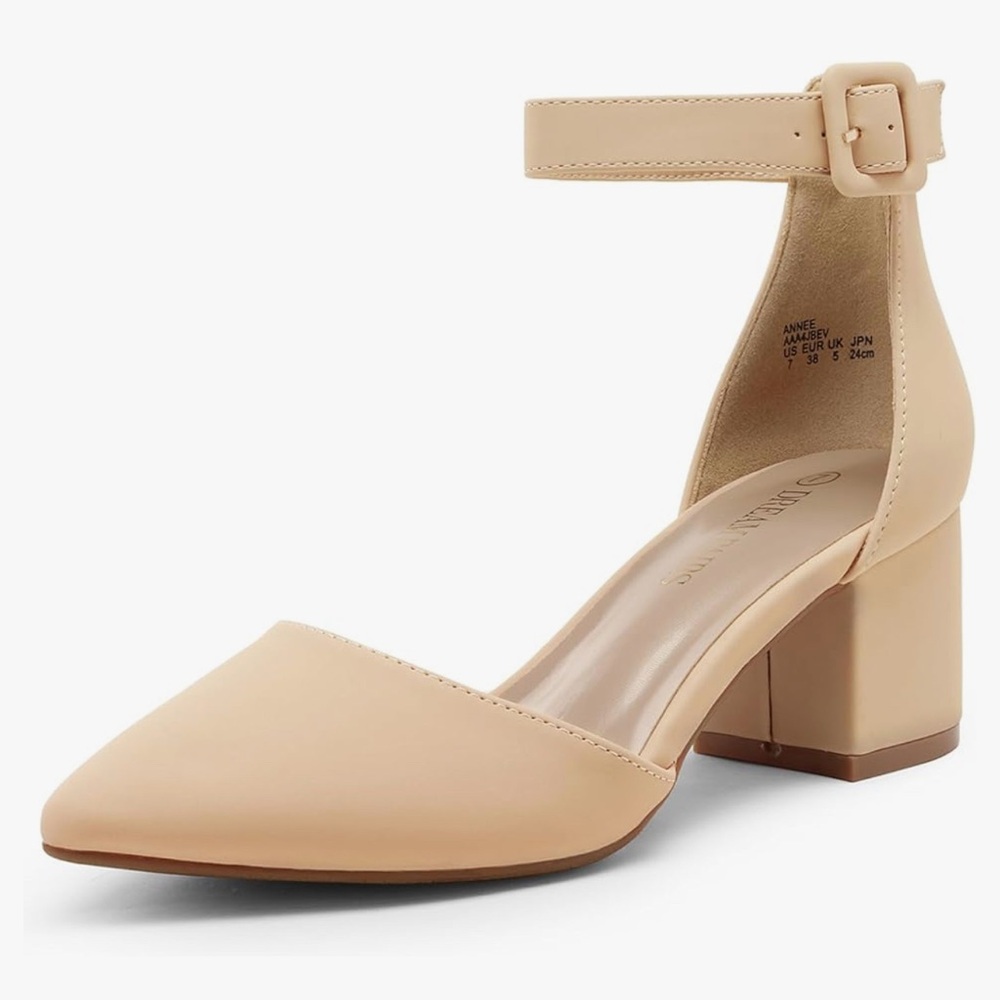 Nude suede  Heels Pumps Closed Toe Block Chunky heel - Size 9 / 40